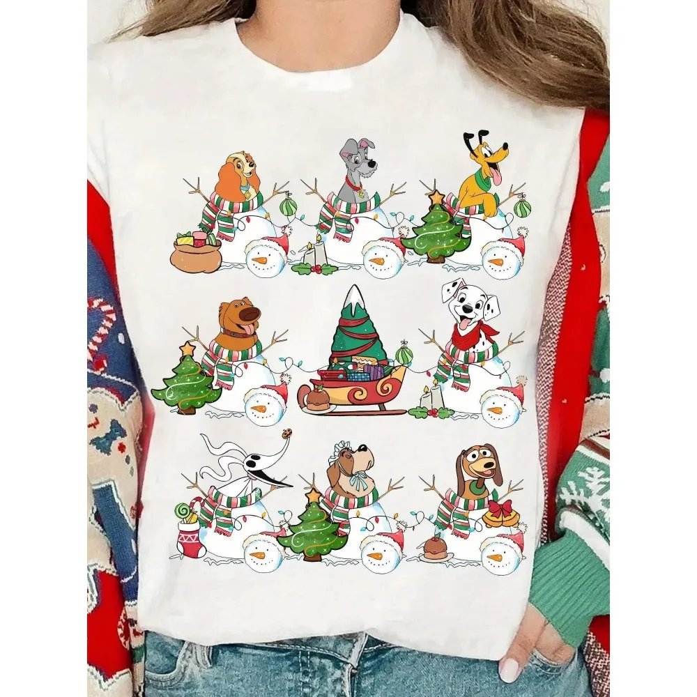 

MINISO Christmas T-shirt Couple&Tramp Pluto Slinky Dalmatian Dog Nana Zero&Dog Snowen&Puppy Printed Short Sleeves Breathable