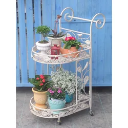 Iron art green dining car flower rack, succulente piccola pianta in vaso, fioriera a doppio strato, rimorchio in stile europeo