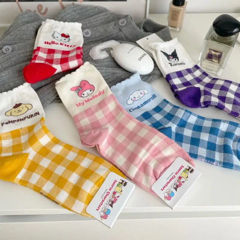 Hello Kitty Mid-Calf Socks Sanrio Sock Anime My Melody Jk Socks Y2K Forest System Versatile Kawaii Girl Plaid Plaid Sock Gift