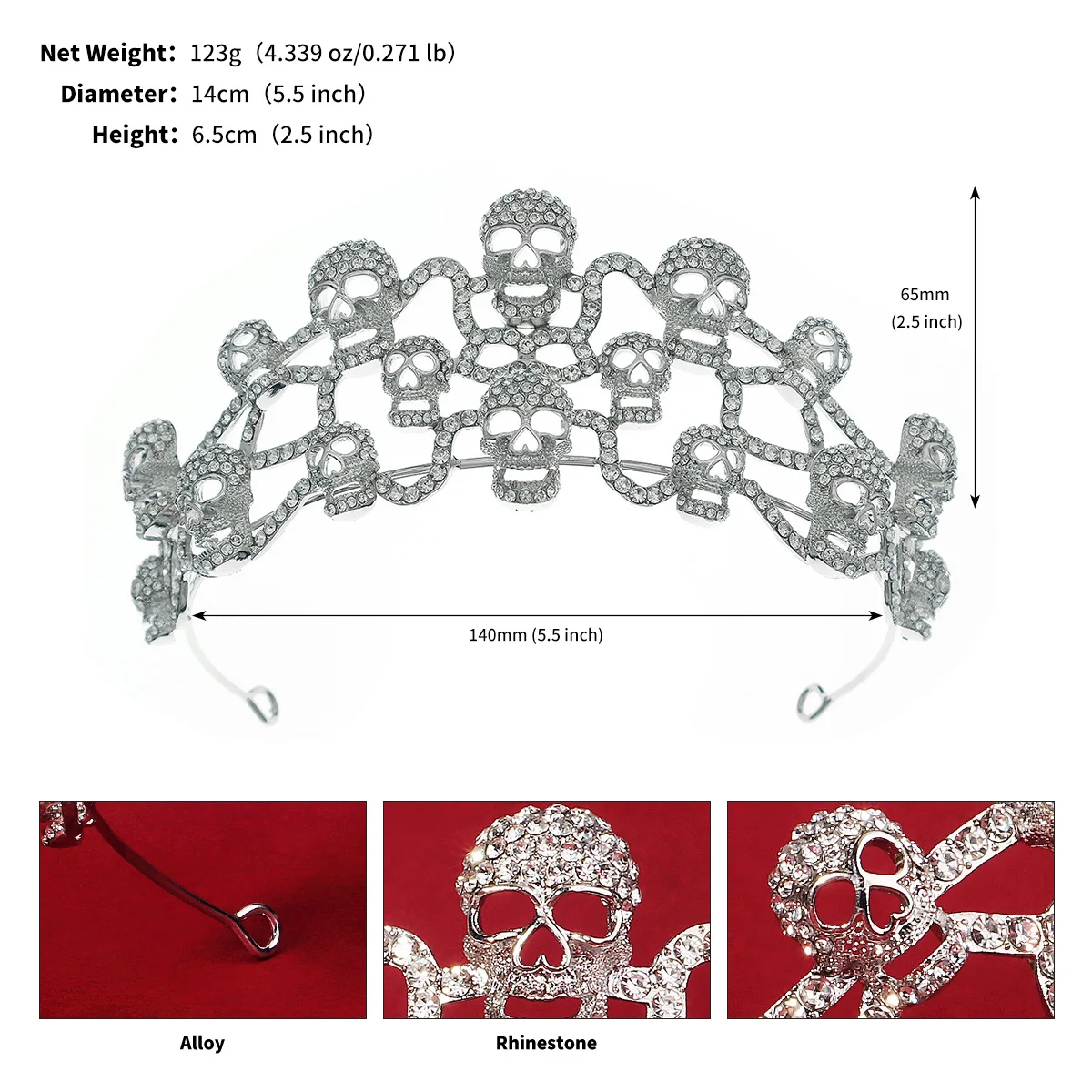 Gothic Punk Schwarze Spinne Tier Fledermaus Halloween Schädel Offenen Finger Ring Party Ring Ohrring Haar Clip Krone Tiara Haar Schmuck – Detail 11