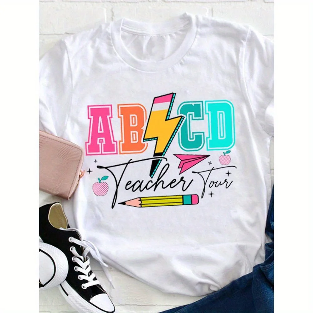 

Футболка учителя Abcd с карандашом и принтом учителя