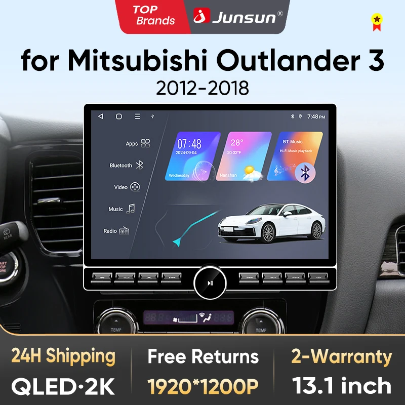Junsun 13,1″ QLED Wireless CarPlay Android Auto Autoradio für Mitsubishi Outlander 3 2012-2018 Intelligente Systeme DSP SWC RDS