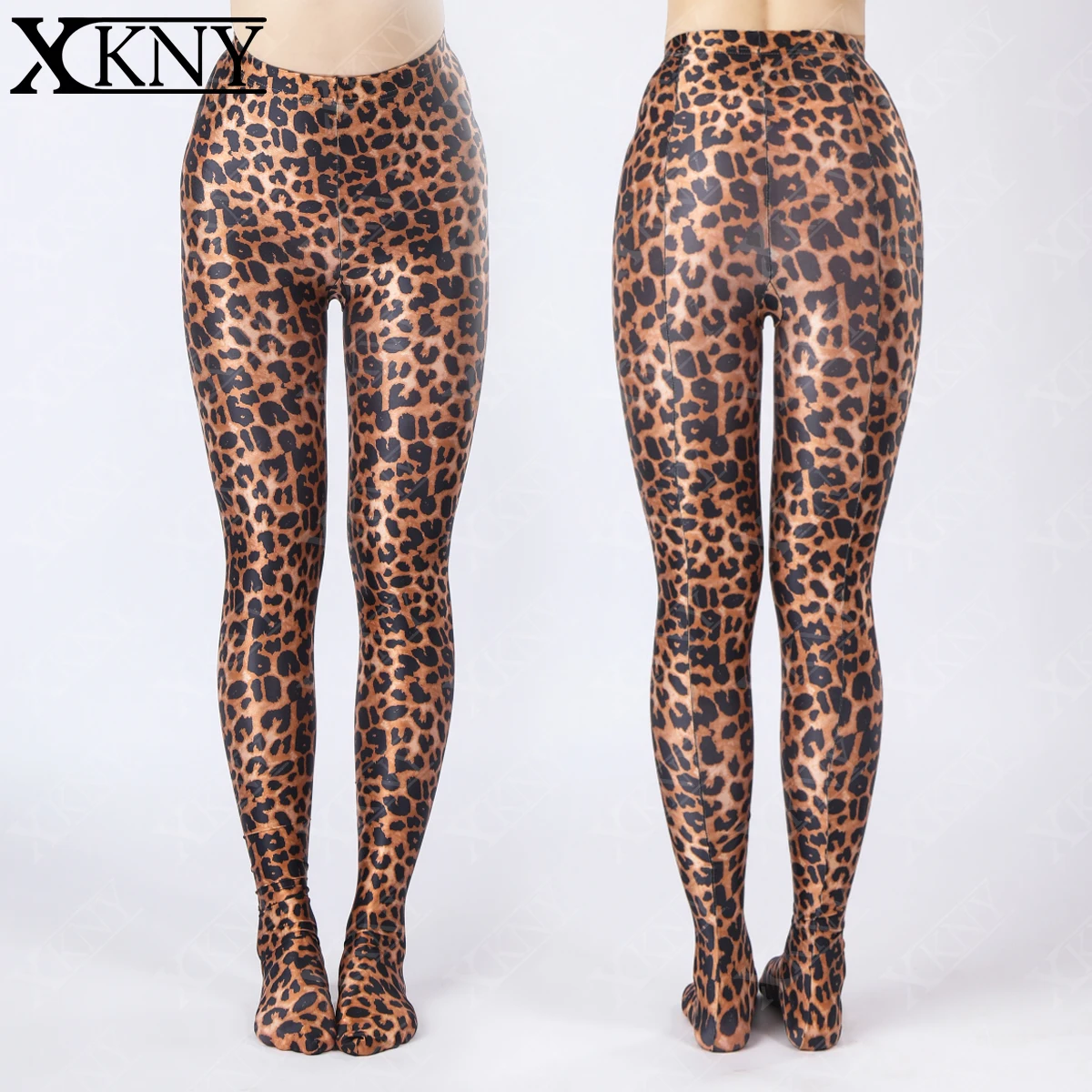 XClocKNYoung satin glossy pantyhose bright tights sexy silk stockings leopard print high waisted sport swim glossy pants