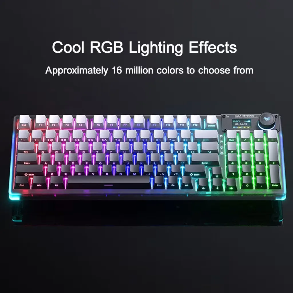 AULA F98 Pro V3 Tri-Mode Mechanical Keyboard Wireless TFT Screen Knob HotSwappable RGB 98% Compact Gaming Keyboard for PC Laptop