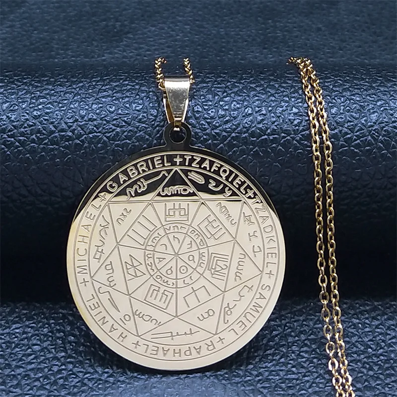 Zeven Aartsengelen Amulet Rvs Kettingen Mannen Zegel van Solomon Talisman Ketting Bescherming Sieraden kraag hombre N1162S2