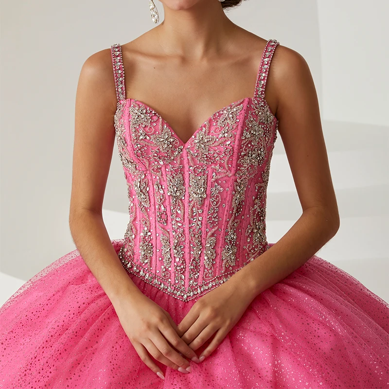 Vestido De quinceañera con cuentas y tirantes finos, traje largo De 15 Años para baile De graduación, cumpleaños, 2023