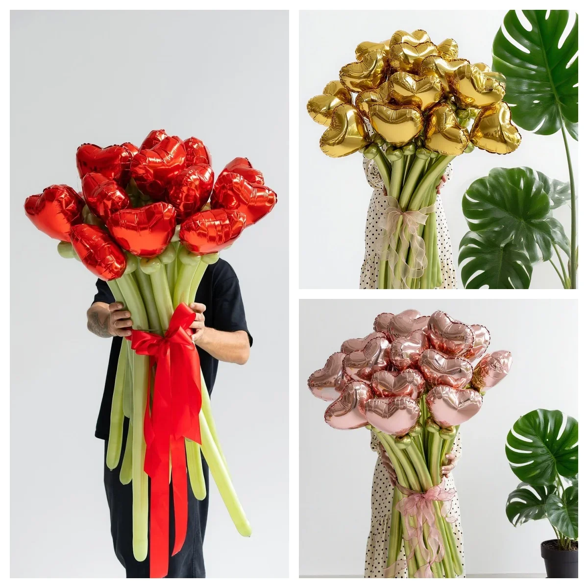 Love balloon bouquet set, red and green latex DIY long balloons forAnniversary, Wedding, Valentine's Day,birthday parties