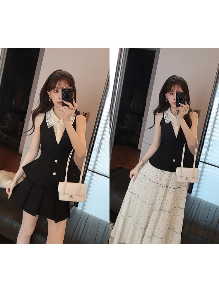 

Elegant Early Summer Women's Sleeveless Vest Set with Skirt Fashionable Two-Piece Outfit Breathable Lightweight Polyester
