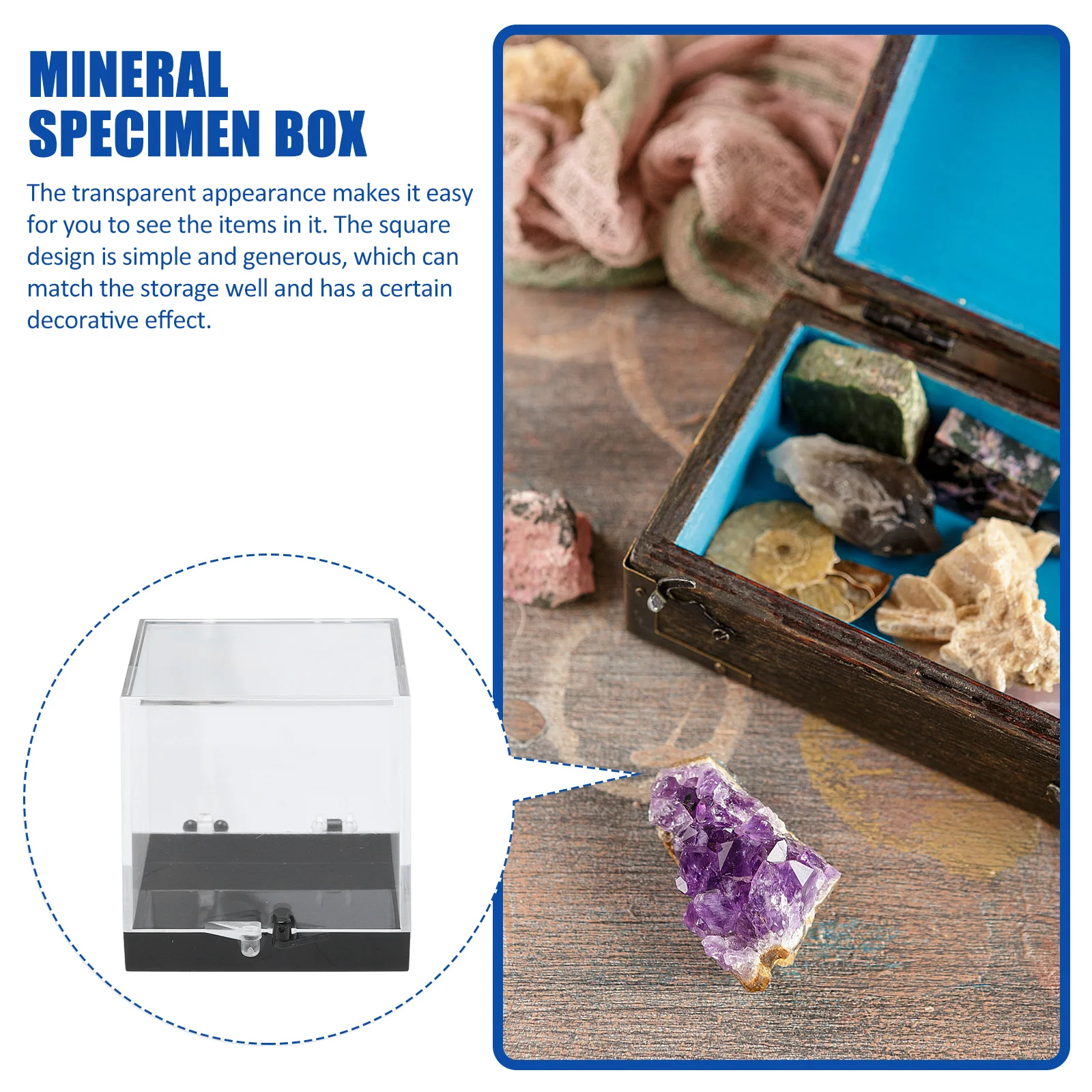 

8 pcs Square Transparent Plastic Box Durable Storage For Mineral Specimen Display Case Organizing Container Clear Cases