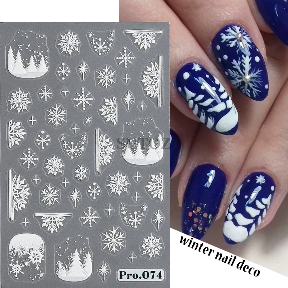 Adesivi con fiocchi di neve per unghie decalcomania per unghie neve bianca 5D goffrata inverno natale Design lettere Slider Manicure decorazione