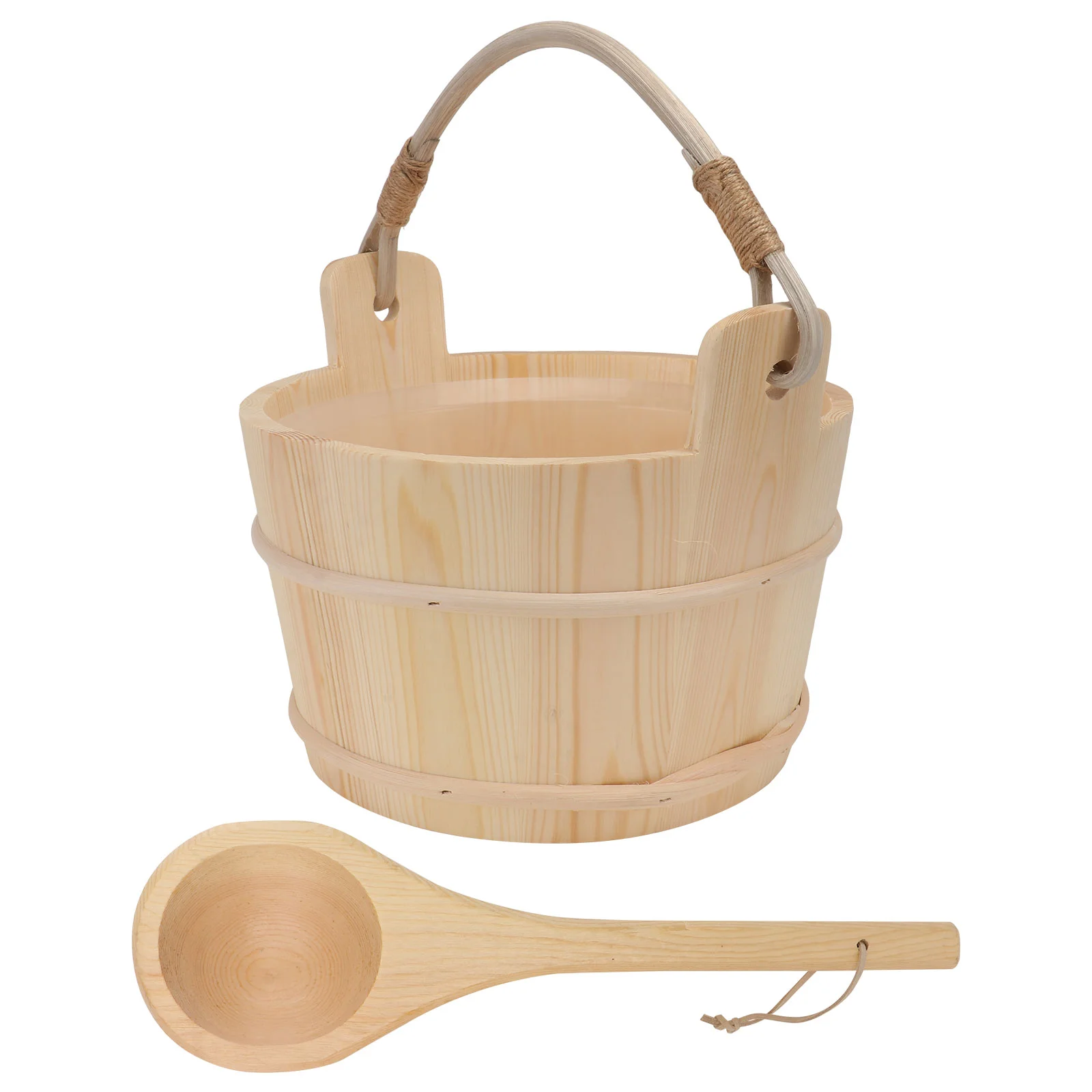 

Sauna Barrel Bathtub Wooden Accessories Spoon Bucket with Plastic Liner Bathing Practical