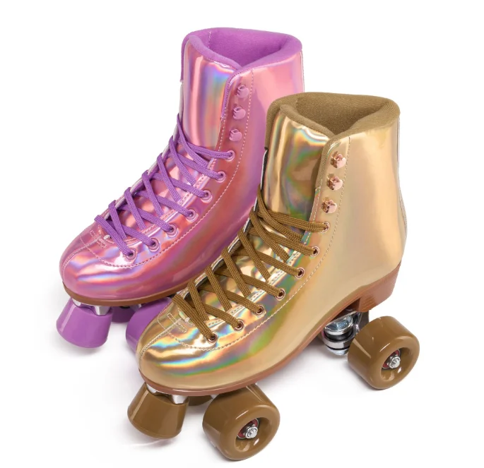 Adult double-row skates laser fabric roller skates anti-slip and wear-resistant.