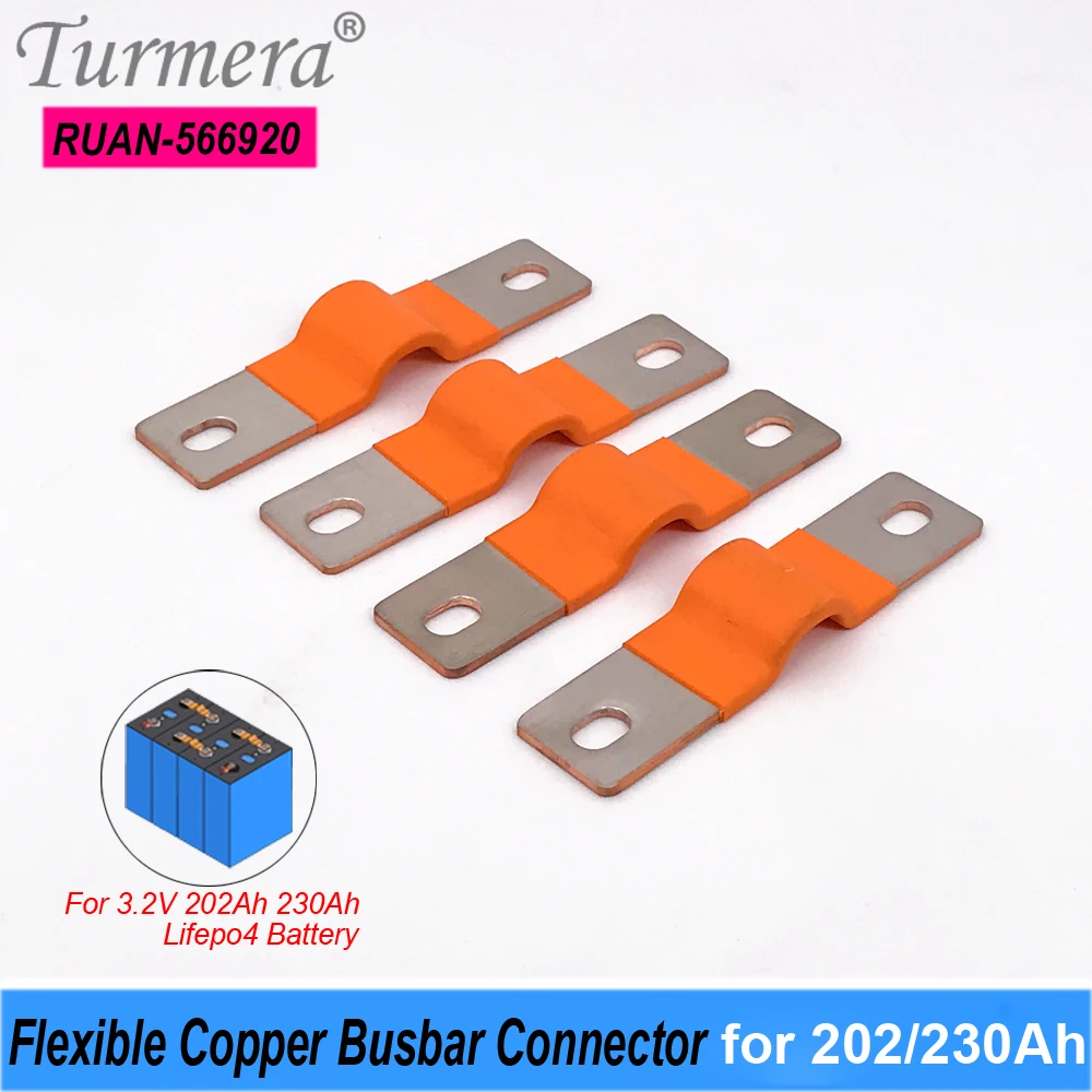 

Turmera 16Pieces 400A 12V Lifepo4 Battery Flexible Busbar Pure Copper Connecter Hole to Hole 56mm 2mm for 3.2V 202Ah 230Ah Use