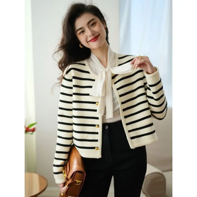 Faionable ort سترة مشغولة من الصوف للنساء شريط نمط صغير Fraance Sle الخريف جديد وصول Ele معطف للسيدات سترة #2