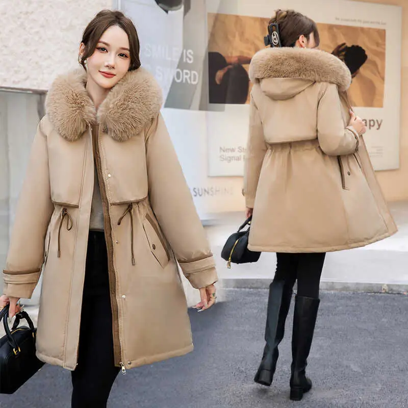 

Пальто-парка женское зимнее на пуговицах с воротником, утолщенное, эластичное, немнущееся, на шнурке, простое, А-силуэт, матовое, до колена, трендовое