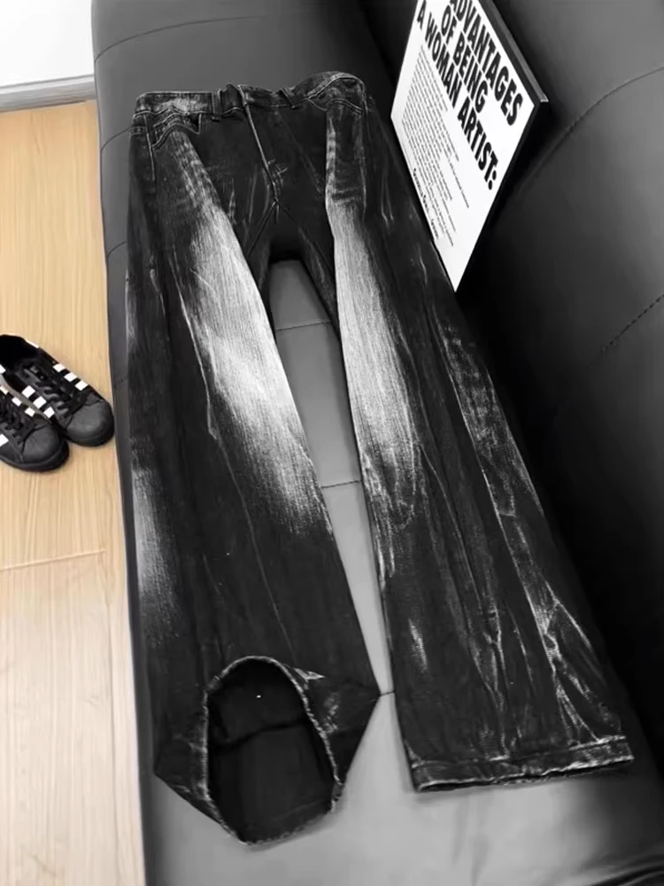 

Мужские джинсы American High Street: черные, с эффектом бамбуковой текстуры, градиентные, свободного прямого кроя, повседневные, комфортные, из хлопка.