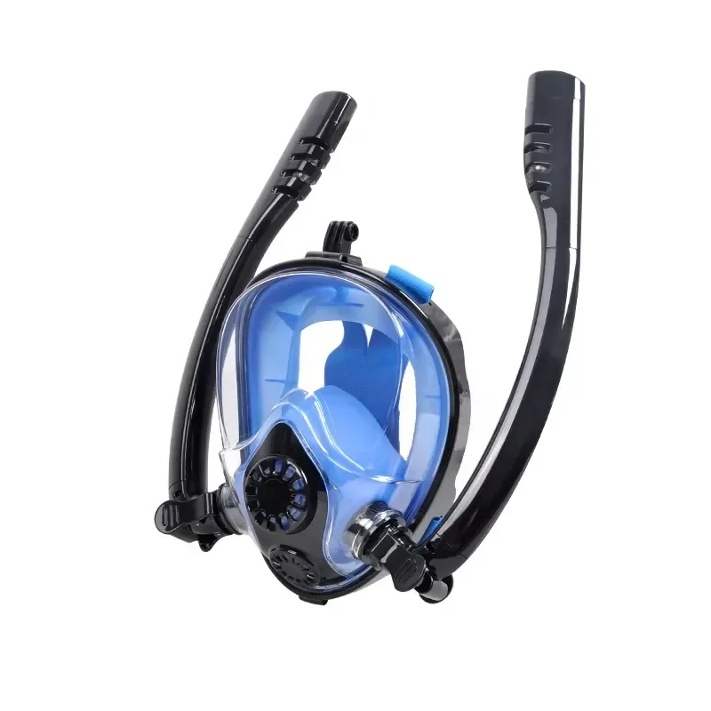 180 degree design full face diving dry diving mask with two snorkels