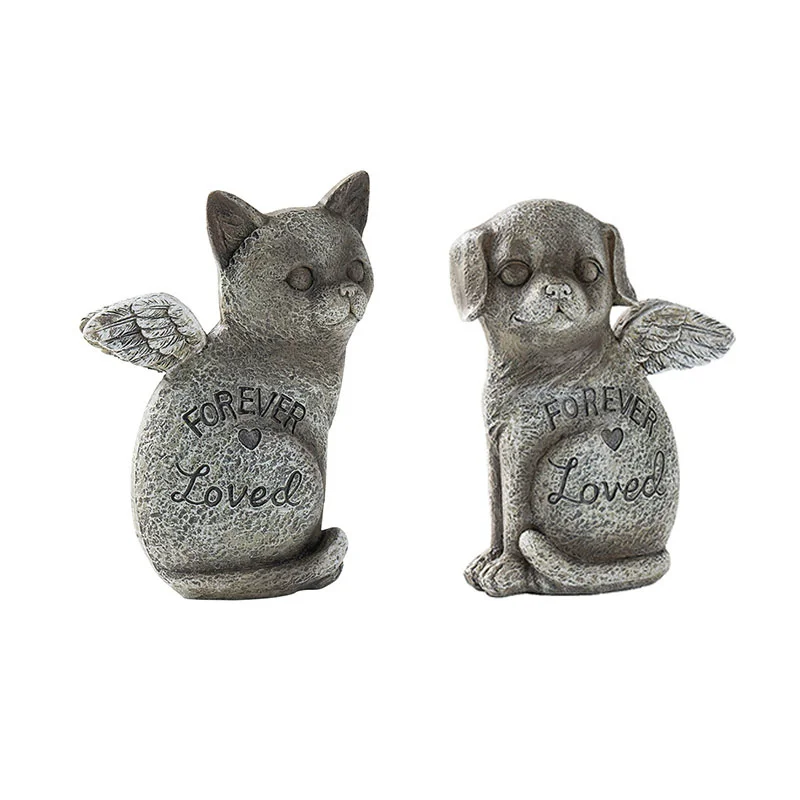 Pet Memorial Tombstone Statue with Wing Pet Memorial Stone Garden Cat Puppy Monument Emotional Value Animal Monument