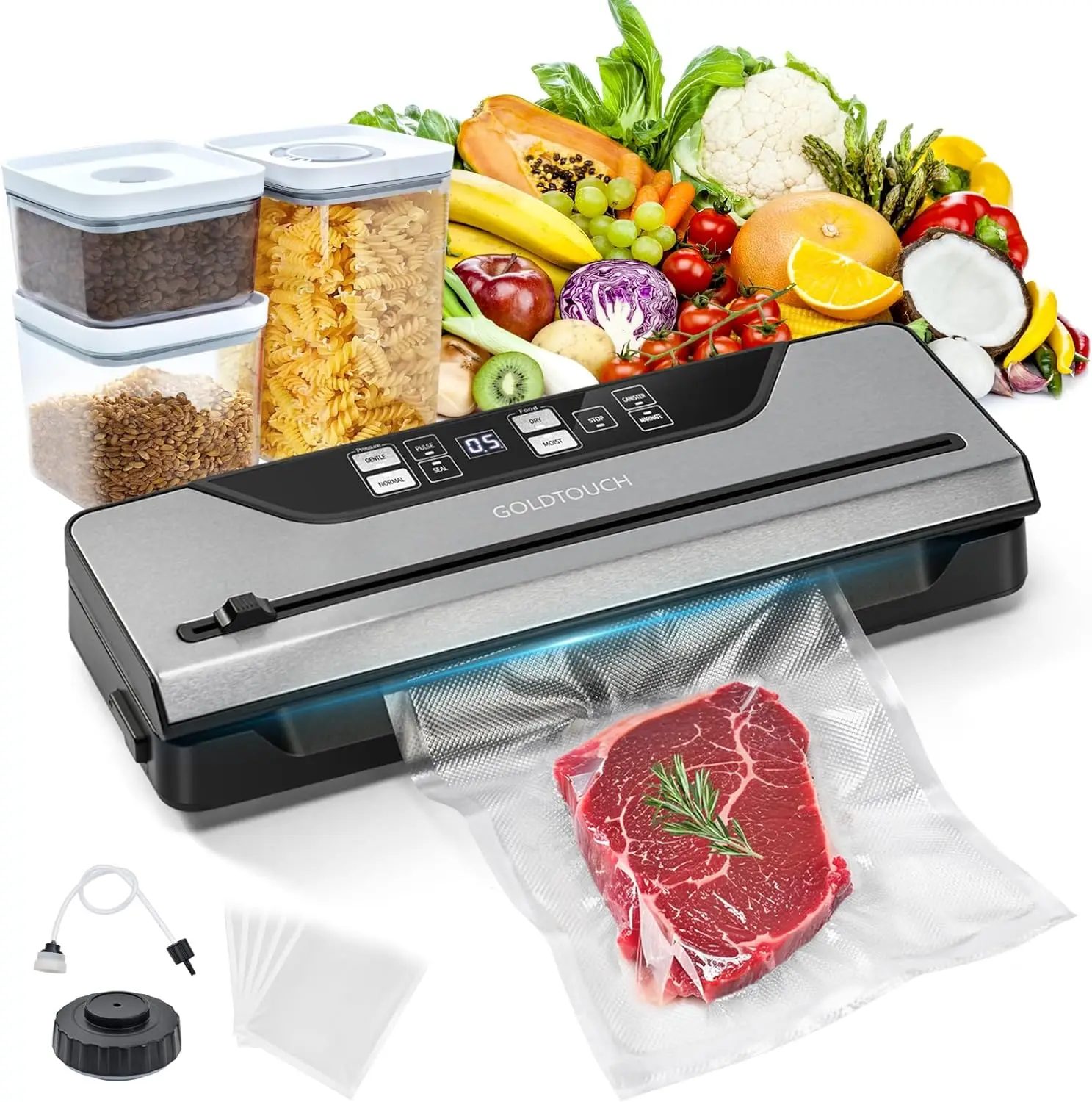 

Vacuum Sealer for Food Electric Mason Jar Vacuum Sealer Machine Digital Display 8 In 1 Simplified Presets With Built in