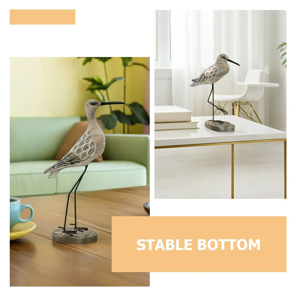 2Pcs Long Legged Vintage Seabird Wooden Coastal Bird Sculpture Nautical Desktop Decoration Beach Home Ornament