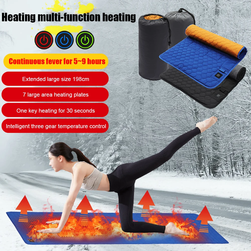 USB Heating Camping Sleeping Mat Outdoor Winter 3-Level Adjustable Warmer Heated Blanket Travel Hiking 7 Zone Areas Heating Pad