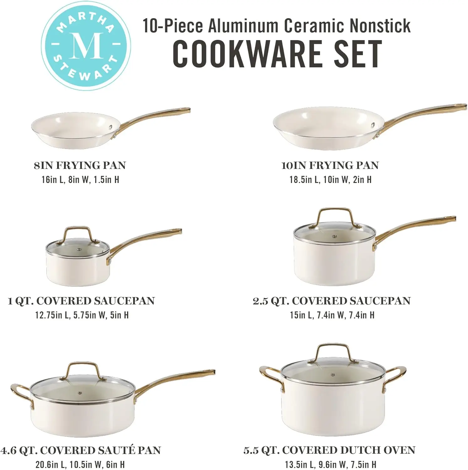 Martha Stewart Lockton Premium Nonstick PFA Free Ceramic Interior 10 Piece Heavy Gauge Enamel Aluminum Pots and Pans Cookware Se