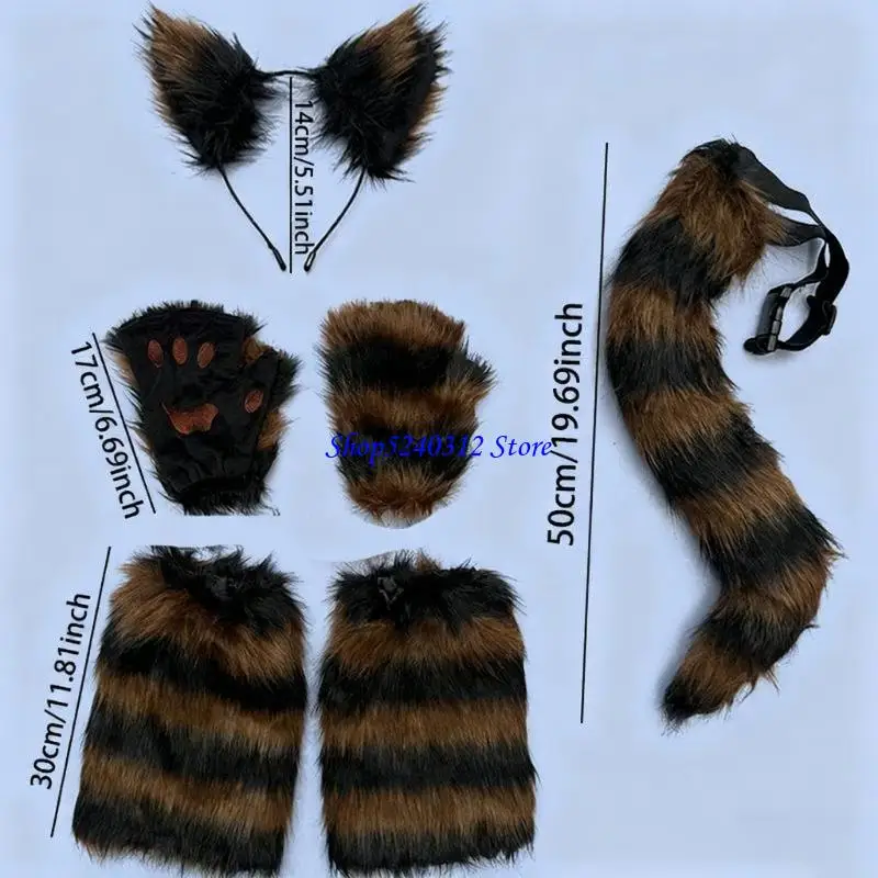 634C อุปกรณ์เสริมขนสัตว์เทียมพร้อมที่คาดผมเครื่องอุ่นขาหางอุปกรณ์เครื่องแต่งกายเหมาะสำหรับผู้หญิงและเด็กผู้หญิง