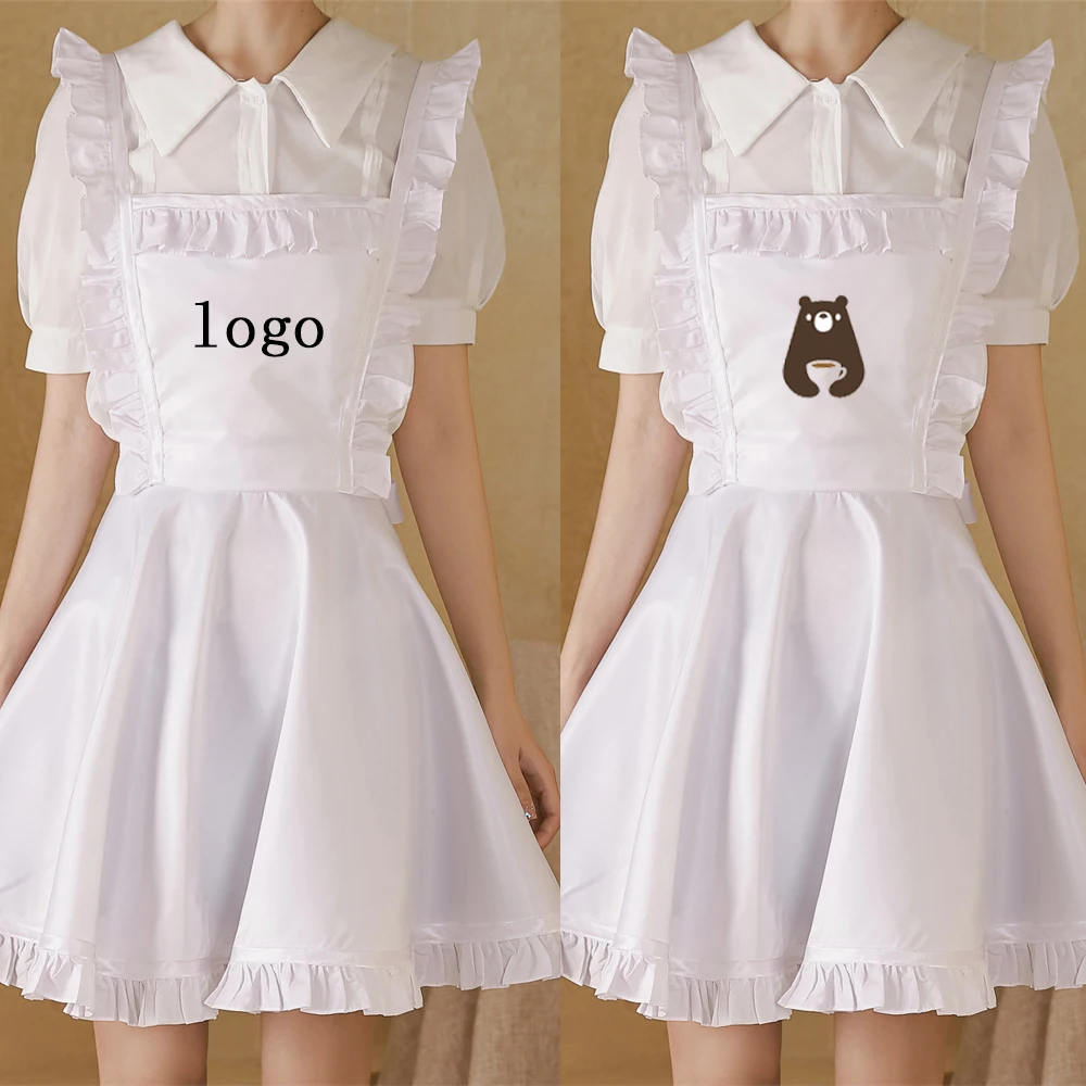 

Trendy White Apron With Customizable Logo For Kitchen Home Use Waterproof Oilresistant Ruffle Back Cross Straps
