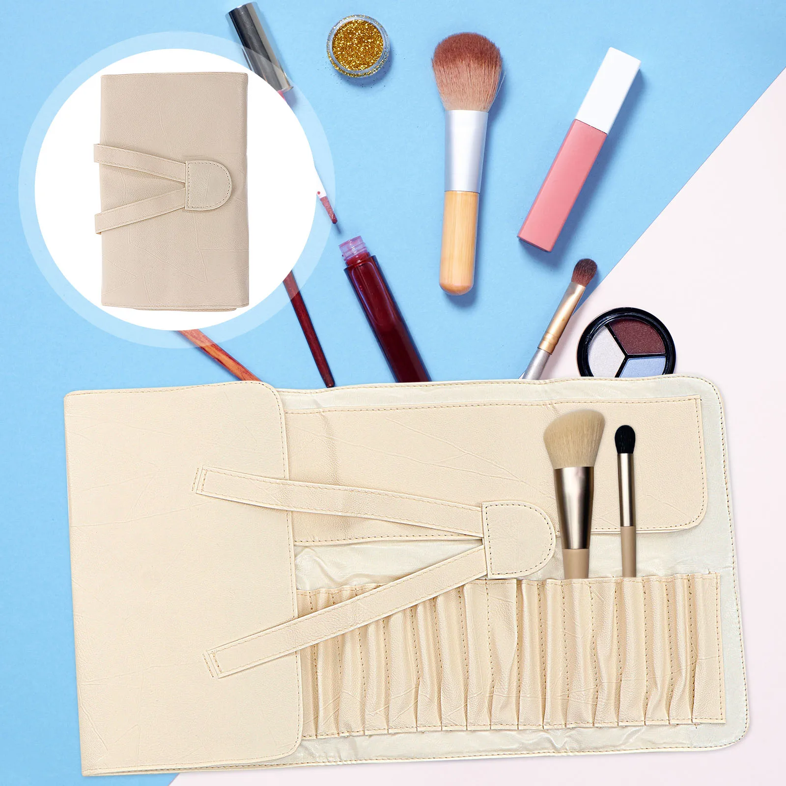 

Multipurpose Brush Storage Bag Makeup Brush Organizer Container With Pouches Portable Folding Design Dustproof Durable