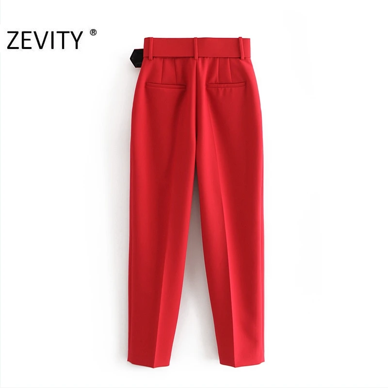 Hot Sale New Women candy color pants red pink color chic sashes business Trousers female fake zipper pantalones mujer pants P953