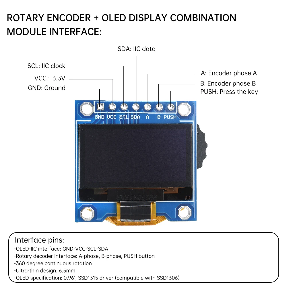 Tela oled branca de 0.96 polegadas, driver ssd1315 compatível com codificador rotativo ssd1306, interruptor de discagem de 3 velocidades iic para arduino