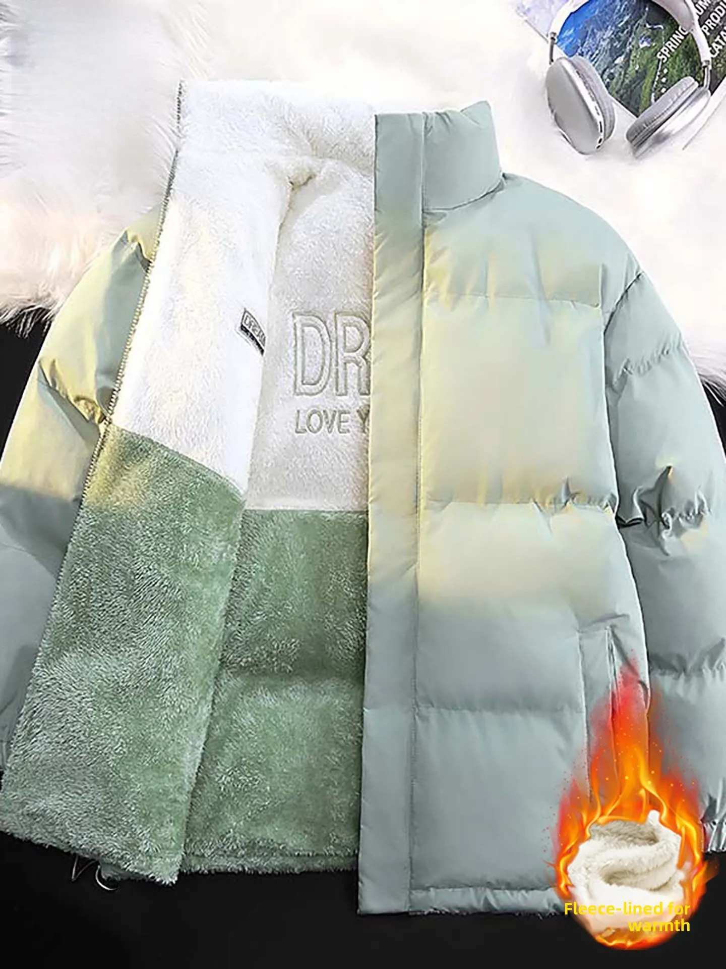 

Thiened Lamb Velvet Fce Jaet Men Women Winter Warm Outerwear Double-sided Wear Bread Sle Zipper Closure Casual Coat