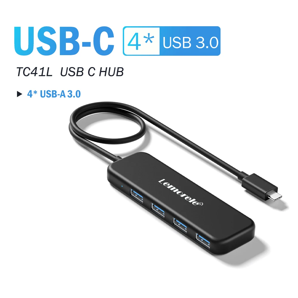 Lemorele USB 3.0 HUB 4-in-1 Type-C adapter, 4 poorten, USB-C hub, USB 3.0 hub, hoge snelheid voor laptop, Windows, Mac