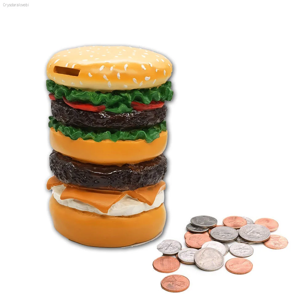 Cute Hamburger Shape Piggy Bank for Saving Money and Room Decor Saving Money Coin Bank for Kids Resin Money Saving Jar