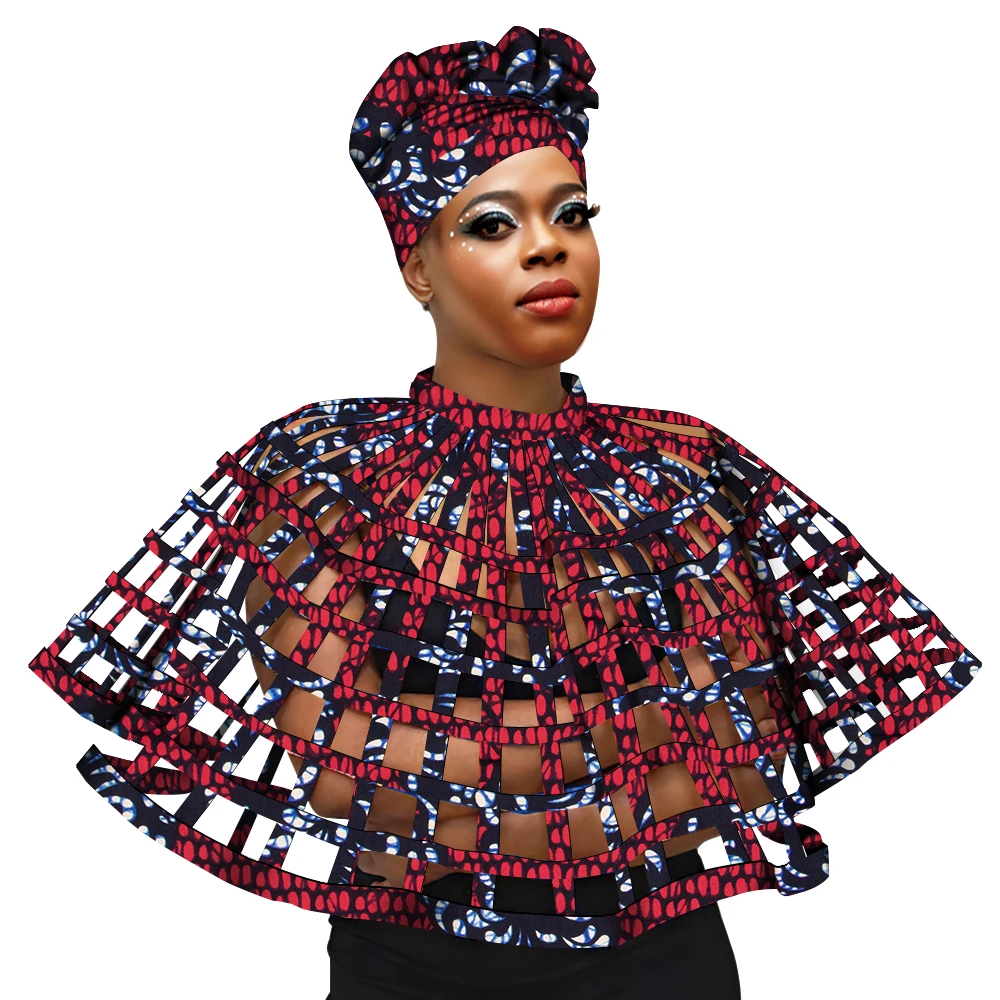 Ankara African Net Necklaces Shawl Collar Matching Headwrap Women Clothings Accessories Print Web Shoulder Necklace SP136