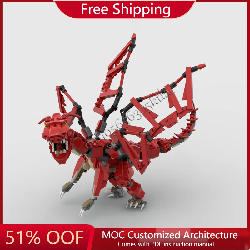 

465 деталей, крутой красный дракон, строительные блоки, модель, изысканный набор для сборки мифического существа, игрушка-сюрприз, подарки на день рождения