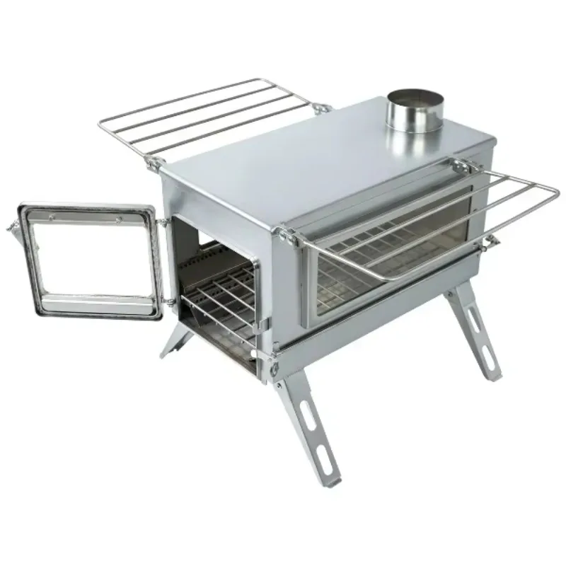 Fogão portátil patenteado Nomad PLUS com visão dupla tamanho L para barraca de queima de madeira com entrada de ar externa e combustão secundária