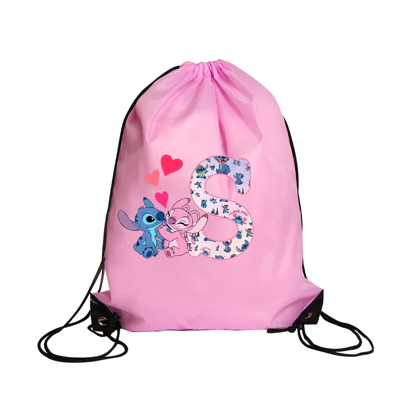 Lilo & Stitch Disney Lettera ABC Borsa con coulisse Zaino sportivo impermeabile Tasca in bundle Anime Terylene Borse da basket Regalo