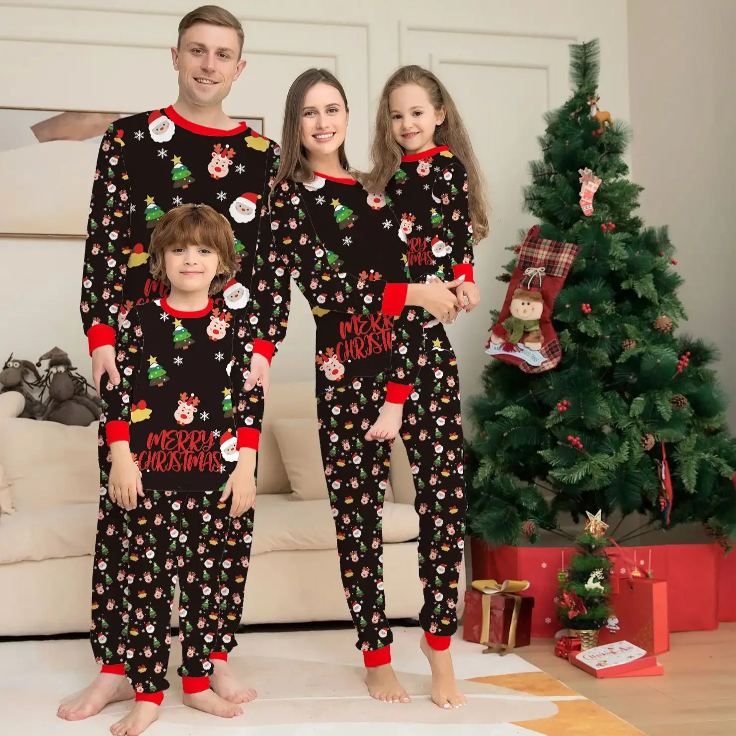 

Family Matching Christmas Pajamas Set Sant Print Long Sleeve Top Pants Xmas Sleepwear For Parents Kids Xmas Festive Loungewear