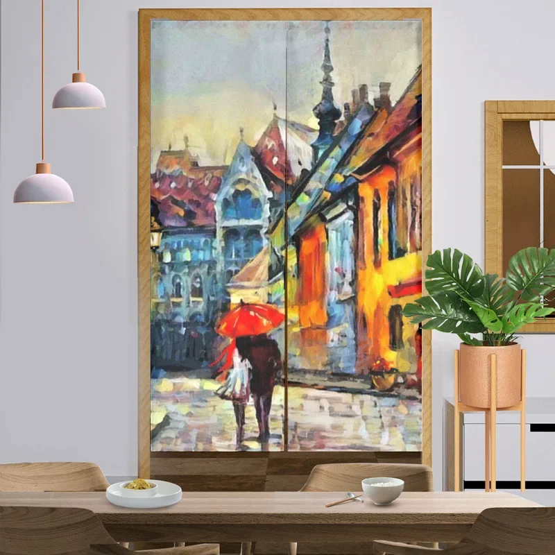 

Creative Oil Painting Polyester Door Curtain Bedroom Kitchen Fume-proof Partition Office Hotel Room Studios