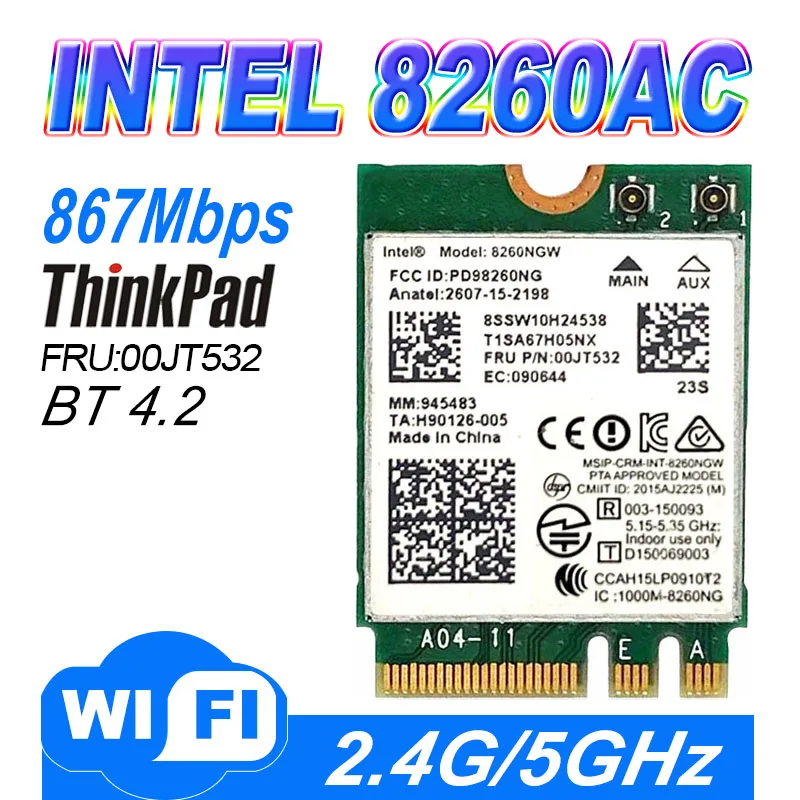 

Dual Band For Wireless-AC 8260 8260NGW NGFF M.2 802.11ac 867Mbps WIFI Bluetooth 4.2 Wlan Card 00JT481