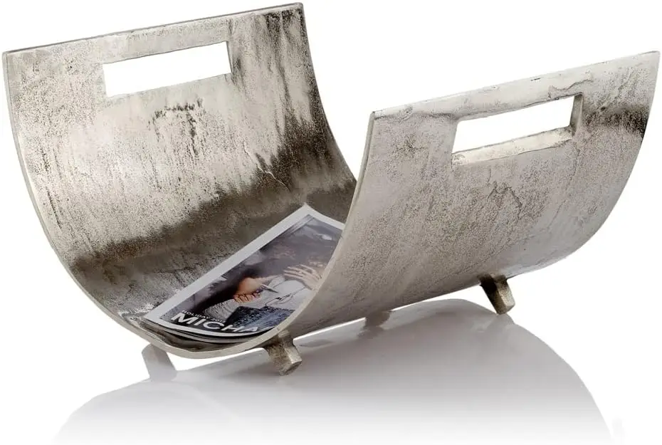 

Revista Log, Magazine Basket, Floor Standing, Aluminum, Silver, Modern, Magazine Holder, Organizer, Rack for Magazines,