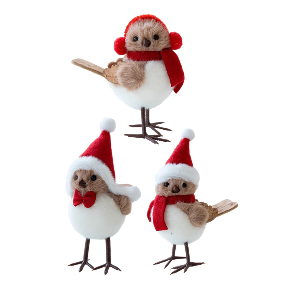 

3Pcs Christmas Tree Decor Standing Birds Scarves Hats Lightweight Tabletop Xmas Holiday Ornaments Ornaments of Birds