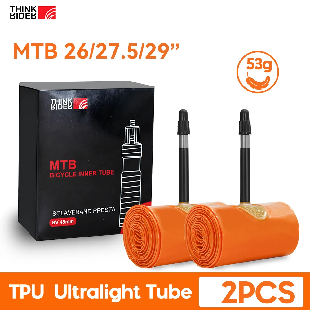 ThinkRider 2PSC 초경량 자전거 내부 튜브, MTB 자전거 TPU 소재 타이어, 45mm 프렌치 밸브, 26 27.5 29 인치