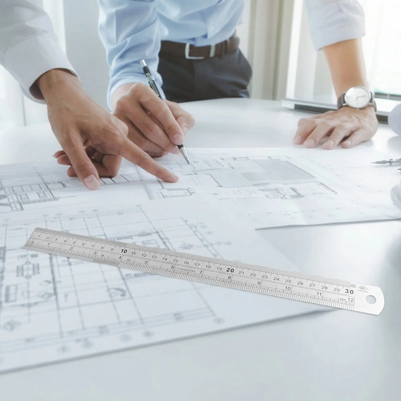 3 قطعة مسطرة قياس من الفولاذ المقاوم للصدأ 30 سنتيمتر حافة مستقيمة مزدوجة الجوانب لرسم مكتب الطلاب الهندسة النجارة