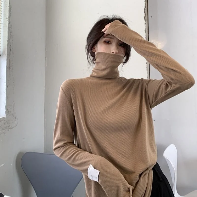 

plus Size High Collar Loose Long Sleeve Women's Base Shirt Autumn Winter Design Meat Covering Trendy Inner Wear Top