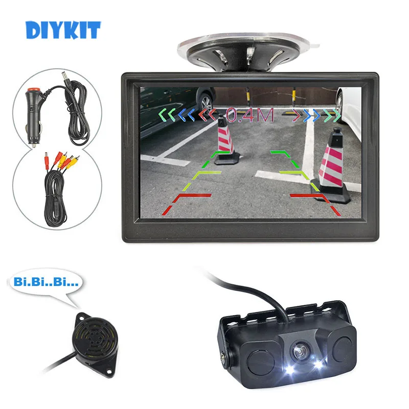 DIYKIT 5 Inch TFT LCD Display Car Monitor Waterproof  Video Parking Radar Sensor Car Rear View Camera