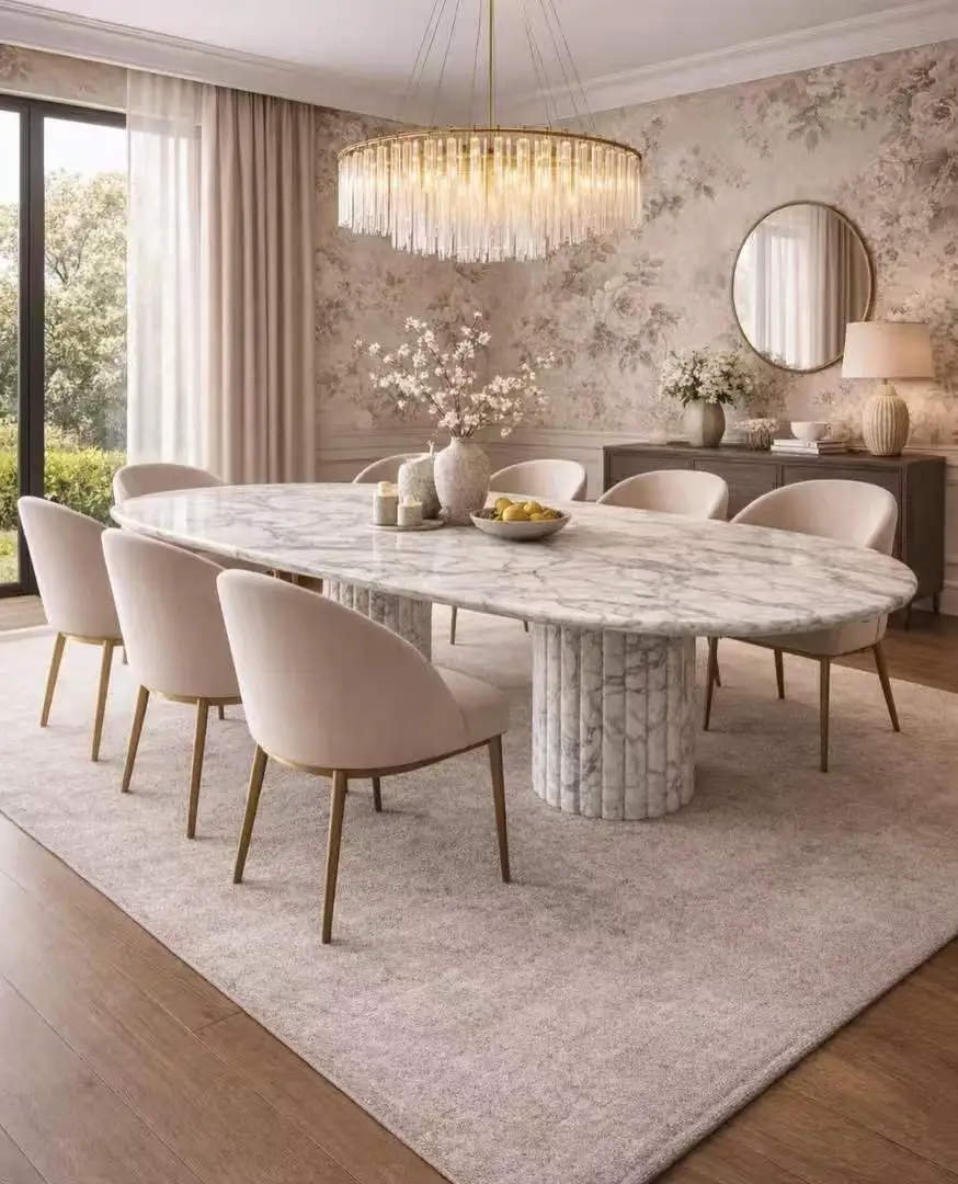

Modern Concrete Household Dining Furniture Marble White Column Dining Table Modern 6 - 8 Seaters Table for sale