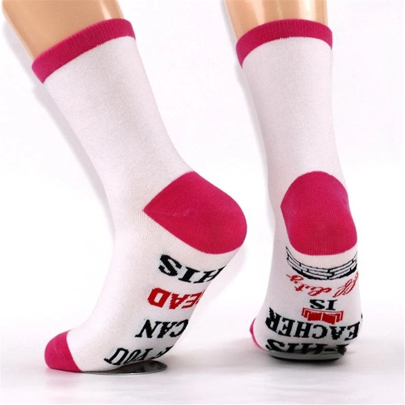 Teacher's Day Gift Cotton Middle Calf Socks with Special Letter Jacquard Designs for Educators Appreciation Gifts