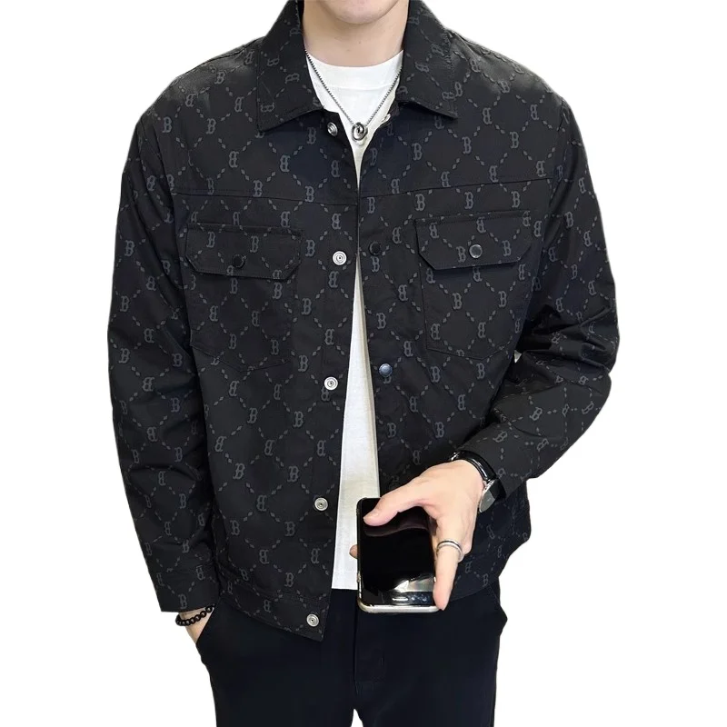 3XL Lente Herfst heren Jas Nieuwe Slim Fit Revers Gedrukt heren Korte Jas Knappe Mannen Mode Bovenkleding Mannen kleding